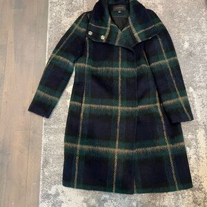 Ann Taylor Plaid Trench Coat - Green and Navy